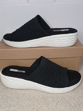 Ryka Black Knit Ortholite Memory Foam Slide Sandals Womens 9.5W